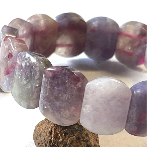 Natural Unicorn Stone Soft Bangle Bracelet Purple Lepidolite Crystal Gemstone - Picture 6 of 6